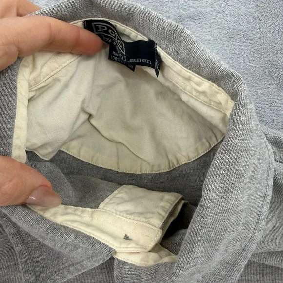 Vintage Polo Ralph Lauren Gray Striped Polo Shirt Cotton Classic Fit Mens XL - Picture 5 of 14